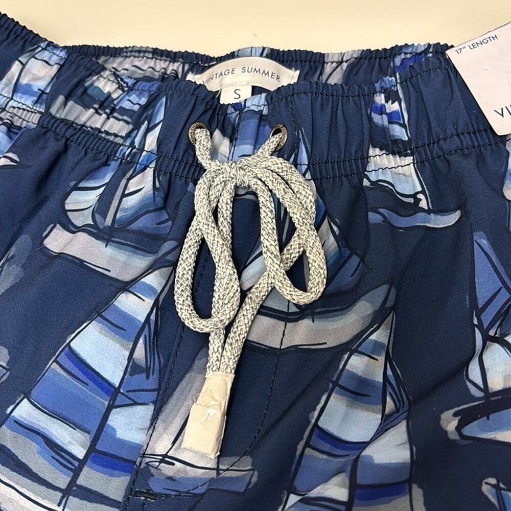 Men’s Swimwear Vintage Summer Brand 4 Way Stretch Size Small Blue Gray Sailboats - Picture 5 of 12